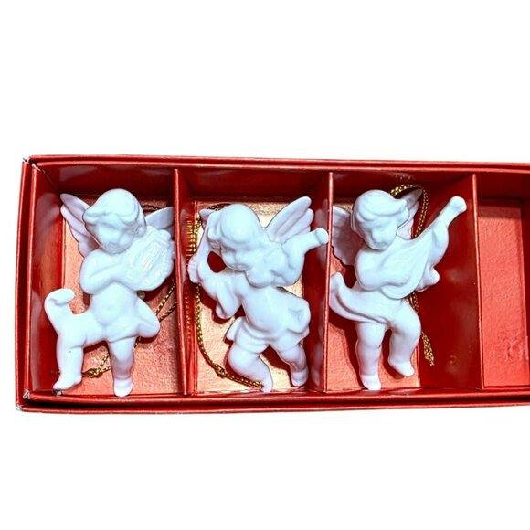 3 Gorham Christmas Cherubs Ornaments Porcelain Holiday Angels Instruments  Japan - Picture 13 of 13